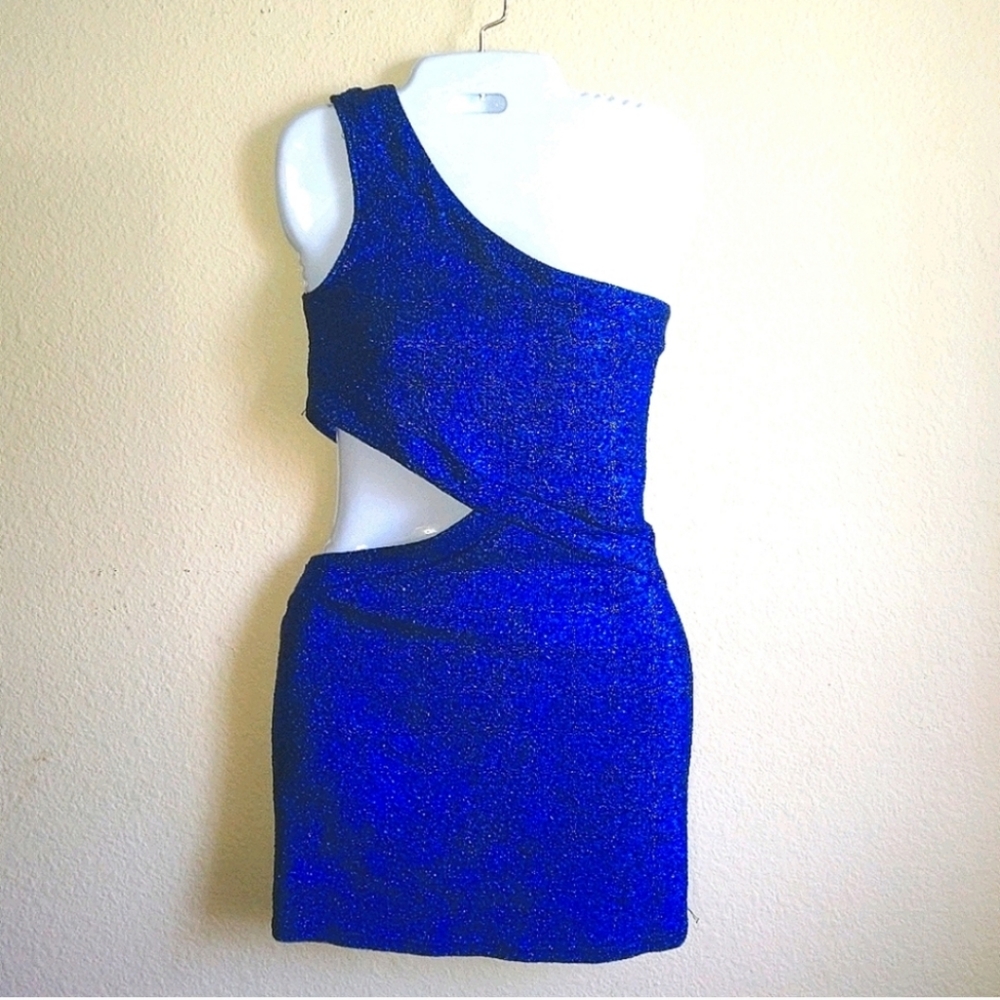 Love Culture Blue Shimmer One Shoulder Dress